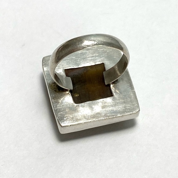Tiger’s Eye 925 Artisan Native Ring Sterling Silver Size 7.25 Square 11.82g - Picture 6 of 12
